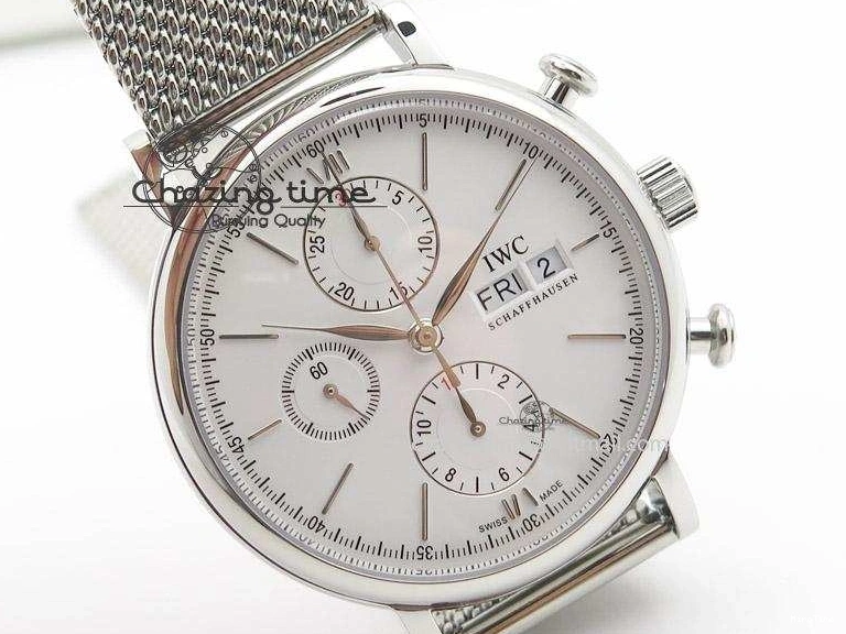 MIROTIME 0707 Portofino Chrono SS White Dial on SS Mesh Bracelet A Soft 7388